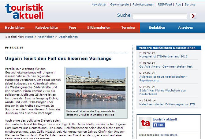 A magyarországi határnyitásról és egészségturizmusról ír a német Touristik Aktuell