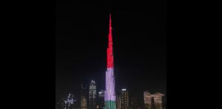 A Burj Khalifa magyar nemzeti színekbe öltözött