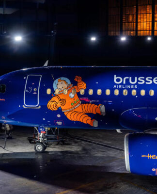 Tintin az űrben az új Belgian Icon repülőgép festés Brussles Airlines, home of Tintin, légitársaság